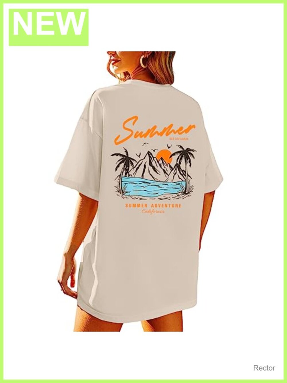 Oversized Beach Graphic Tee Women Cotton Loose Fit Summer Vacation T Shirt